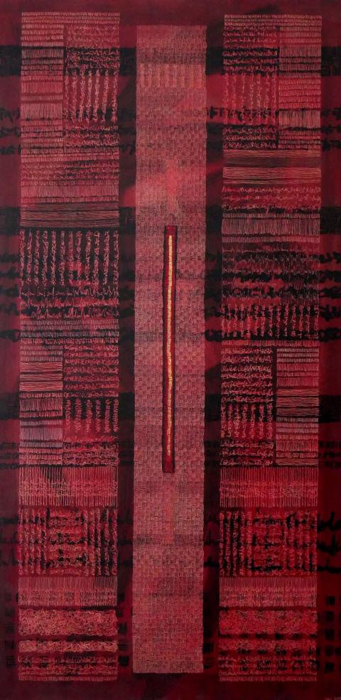Ligne dorée sur rouge