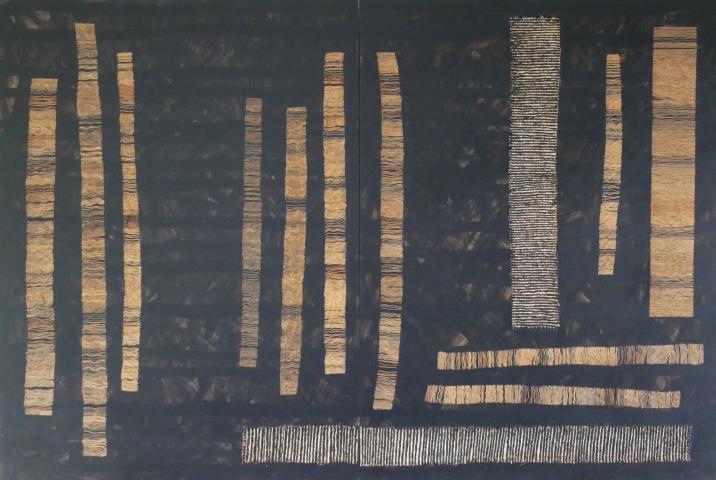 Rythmes ocres sur noir - diptyque 