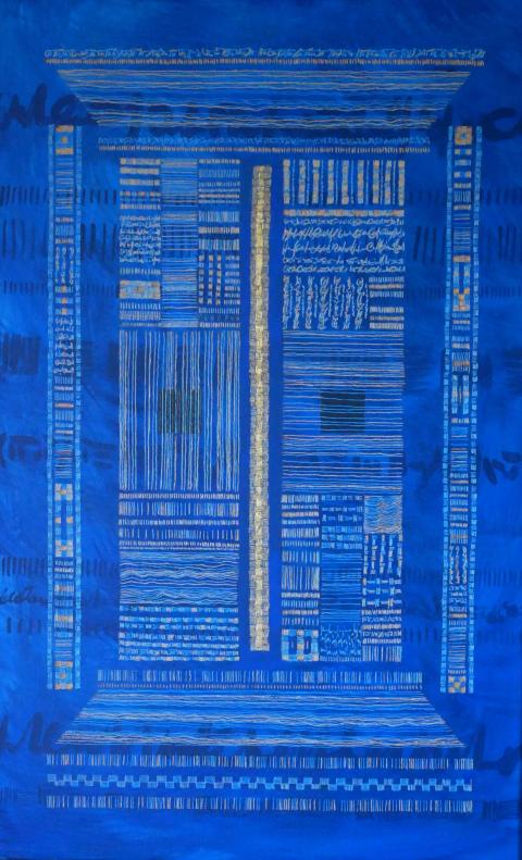 Porte bleue ligne dorée